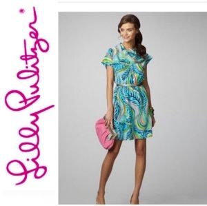 Lilly Pulitzer silk cowl neck cup sleeve dress